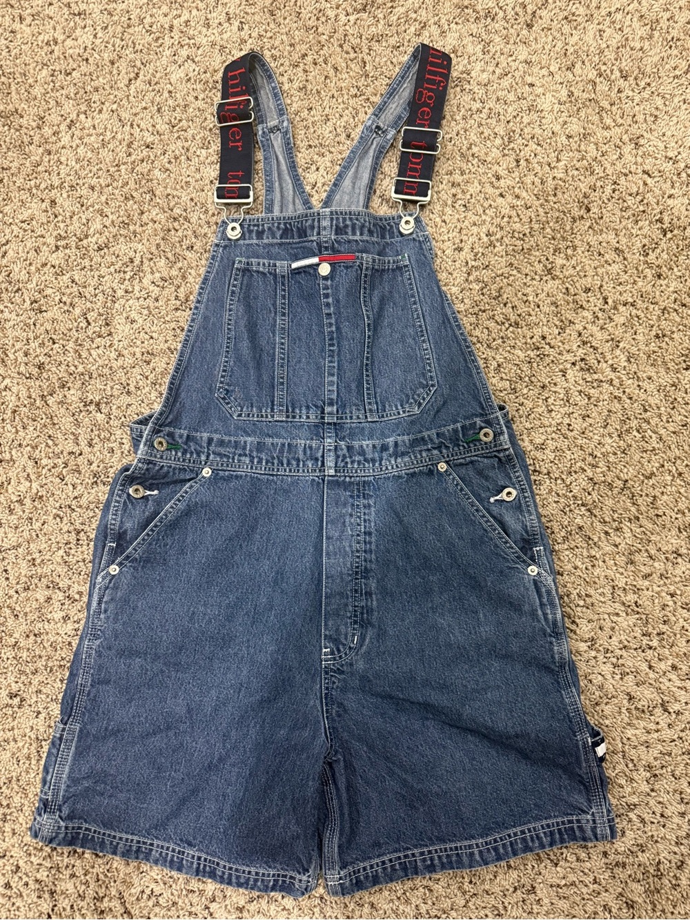 Vintage Tommy Hilfiger Denim Jeans Carpenter Overalls Shortalls M Medium 90s